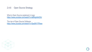 2.4.6 Open Source Strategy
What is Open Source explained in Lego:
https://www.youtube.com/watch?v=a8fHgx9mE5U
The rise of Open Source Software:
https://www.youtube.com/watch?v=SpeDK1TPbew
 
