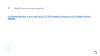 3B What is a manmade ecosystem
https://www.dailymail.co.uk/sciencetech/article-2267504/The-sealed-bottle-garden-thriving-40-years-fresh-air-
water.html
 