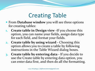 2.3.1 creating database, table and relationship on Access 2003 | PPTX