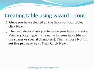 2.3.1 creating database, table and relationship on Access 2003 | PPTX