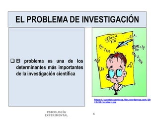 https://cuentoscuanticos.files.wordpress.com/20
15/02/la-idea1.jpg
EL PROBLEMA DE INVESTIGACIÓN
 El problema es una de los
determinantes más importantes
de la investigación científica
PSICOLOGÍA
EXPERIMENTAL
6
 