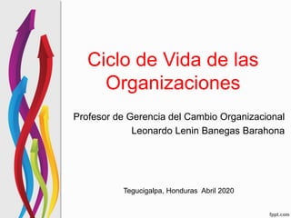 Ciclo de Vida de las
Organizaciones
Profesor de Gerencia del Cambio Organizacional
Leonardo Lenin Banegas Barahona
Tegucigalpa, Honduras Abril 2020
 