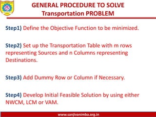 2.3 procedure to solve transportation problem | PPTX