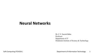 Department of Information Technology 1Soft Computing (ITC4256 )
Neural Networks
Dr. C.V. Suresh Babu
Professor
Department of IT
Hindustan Institute of Science & Technology
 