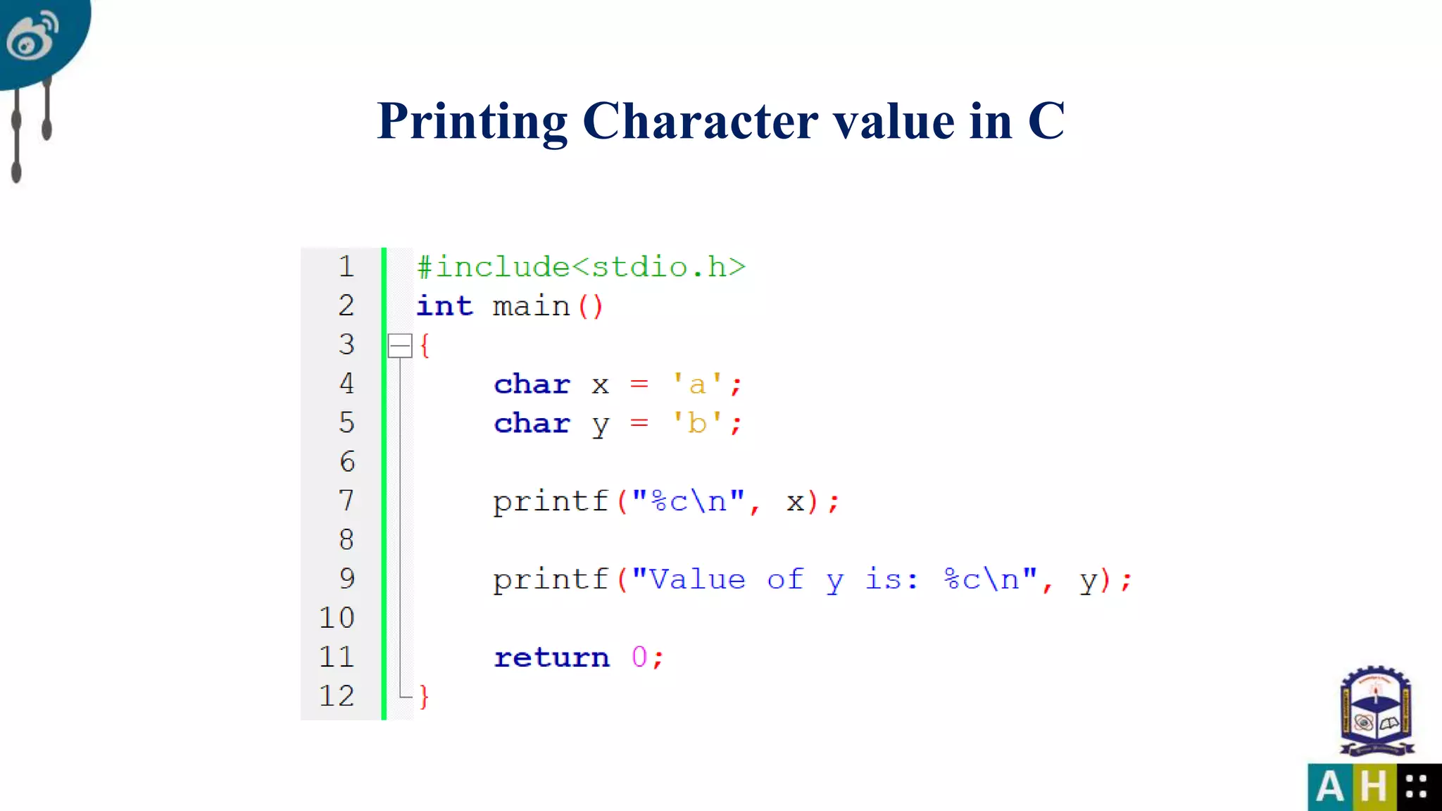Printing Character value in C 