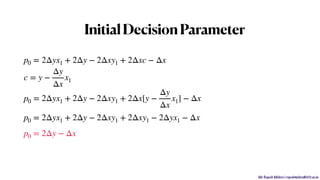 Mr. Rupesh Mishra | rupeshmishra@sfit.ac.in
InitialDecisionParameter
p0 = 2Δyx1 + 2Δy − 2Δxy1 + 2Δxc − Δx
c = y −
Δy
Δx
x1
p0 = 2Δyx1 + 2Δy − 2Δxy1 + 2Δx[y −
Δy
Δx
x1] − Δx
p0 = 2Δyx1 + 2Δy − 2Δxy1 + 2Δxy1 − 2Δyx1 − Δx
p0 = 2Δy − Δx
 
