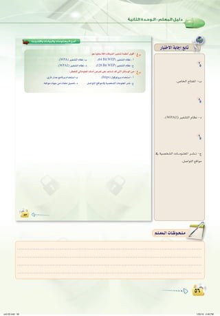 µ≥µ≥
:ƒg᫵∏°SÓdGäɵѰûdGÒØ°ûJ᪶fCGiƒbCG 8
.(WPA)ÒØ°ûàdGΩɶf-Ü .( )ÒØ°ûàdGΩɶf-CG
.(WPA2)ÒØ°ûàdGΩɶf-O .( )ÒØ°ûàdGΩɶf-ê
:ô£î∏d»JÉeƒ∏©ŸG∂æeCG¢Vô©J≈∏YóYɰùJób»àdGπFɰSƒdGøe 9
.…QÉfQGóLèeÉfôHΩGóîà°SG-Ü .(https)∫ƒcƒJhôHΩGóîà°SG-CG
.á≤KƒeäÉ¡LøeäÉØ∏e𫪖-O .π°UGƒàdG™bGƒe‘á«°üî°ûdGäÉeƒ∏©ŸGô°ûf-ê
unit 02.indd 56 1/25/16 4:46 PM