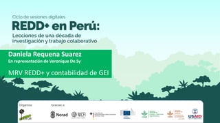 Daniela Requena Suarez
En representación de Veronique De Sy
MRV REDD+ y contabilidad de GEI
 