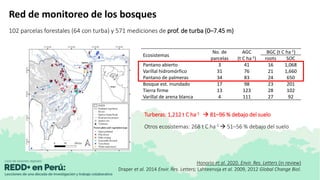 Red de monitoreo de los bosques
Ecosistemas
No. de
parcelas
AGC
(t C ha-1)
BGC (t C ha-1)
roots SOC
Pantano abierto 3 41 1...