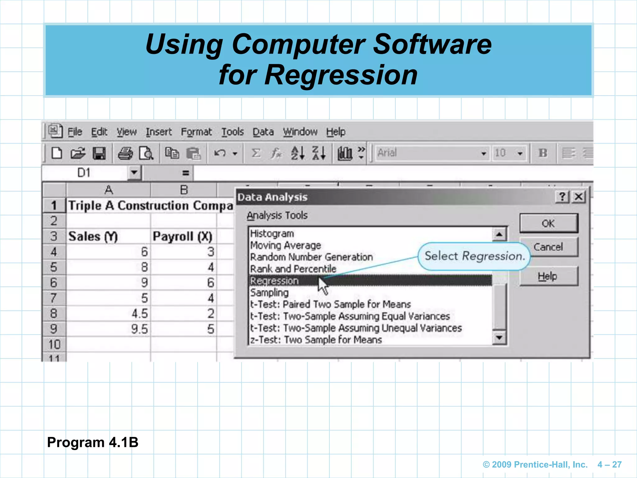 © 2009 Prentice-Hall, Inc. 4 – 27
Using Computer Software
for Regression
Program 4.1B
 