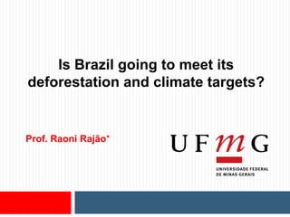 Is Brazil going to meet its
deforestation and climate targets?
Prof. Raoni Rajão*
 