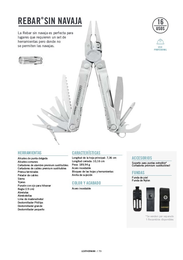 Multiherramientas Leatherman Rebar funda Piel