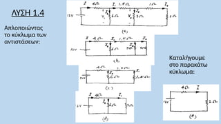 Απλοποιώντας
το κύκλωμα των
αντιστάσεων:
Καταλήγουμε
στο παρακάτω
κύκλωμα:
ΛΥΣΗ 1.4
 