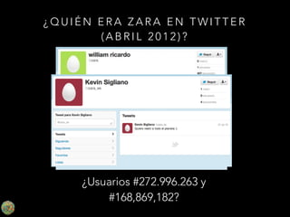 ¿QUIÉN ERA ZARA EN TWITTER
(ABRIL 2012)?

¿Usuarios #272.996.263 y
#168,869,182?

 