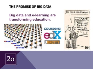 Big data and e-learning are
transforming education.
THE PROMISE OF BIG DATA
 