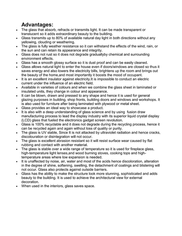 Advantage and disadvantage of glass