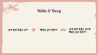 ‘날개 달린 동물은 난다’
Wide & Deep
‘펭귄은 날지 못한다’ ‘날개 달린 동물은 날지만
펭귄은 날지 못한다’
 