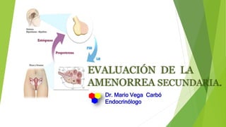 EVALUACIÓN DE LA
AMENORREA SECUNDARIA.
Dr. Mario Vega Carbó
Endocrinólogo
 