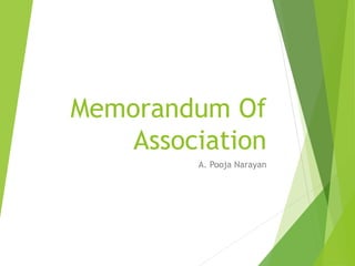 Memorandum Of
Association
A. Pooja Narayan
 