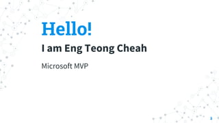 Hello!
I am Eng Teong Cheah
Microsoft MVP
2
 
