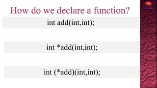 int add(int,int);
int *add(int,int);
int (*add)(int,int);
 