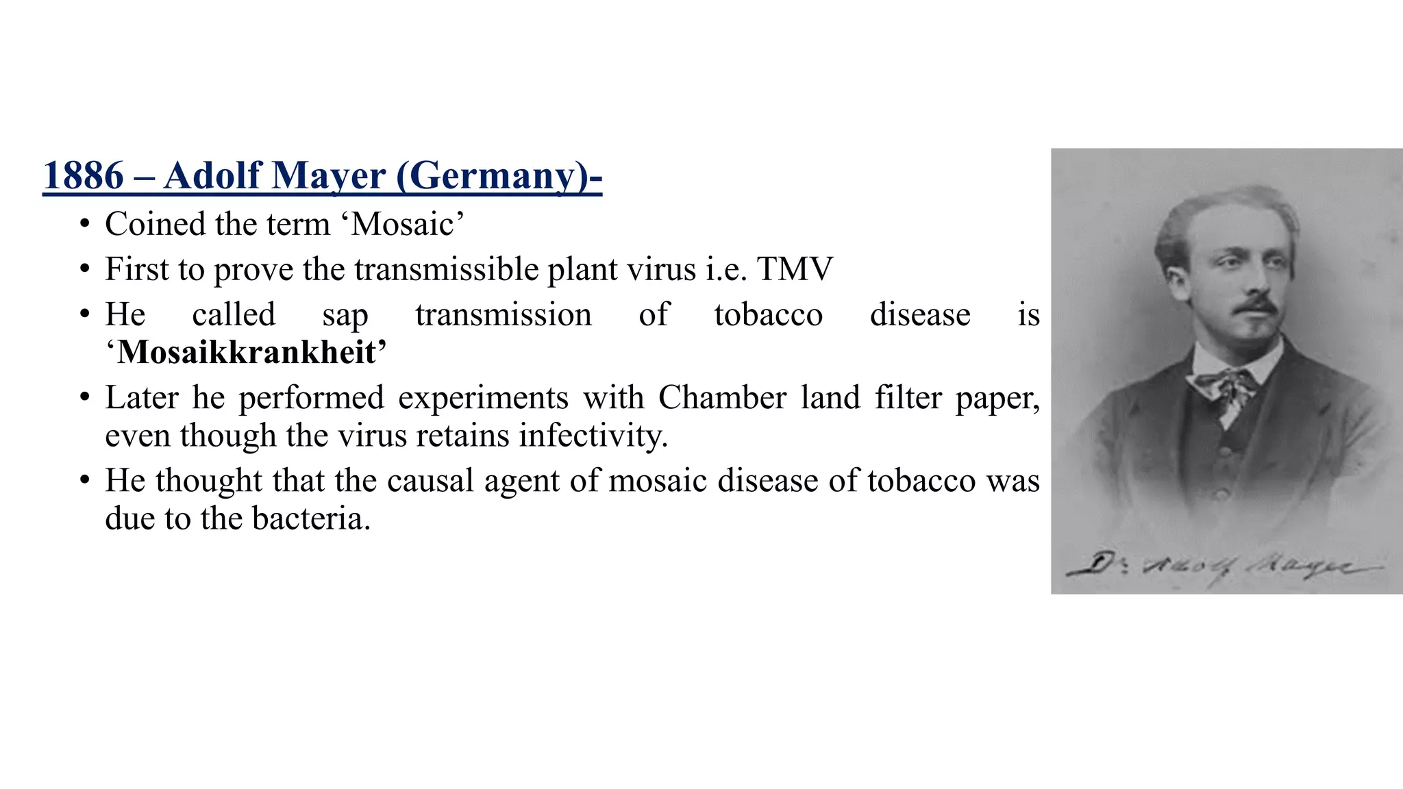 adolf mayer tobacco mosaic virus History of Plant virology