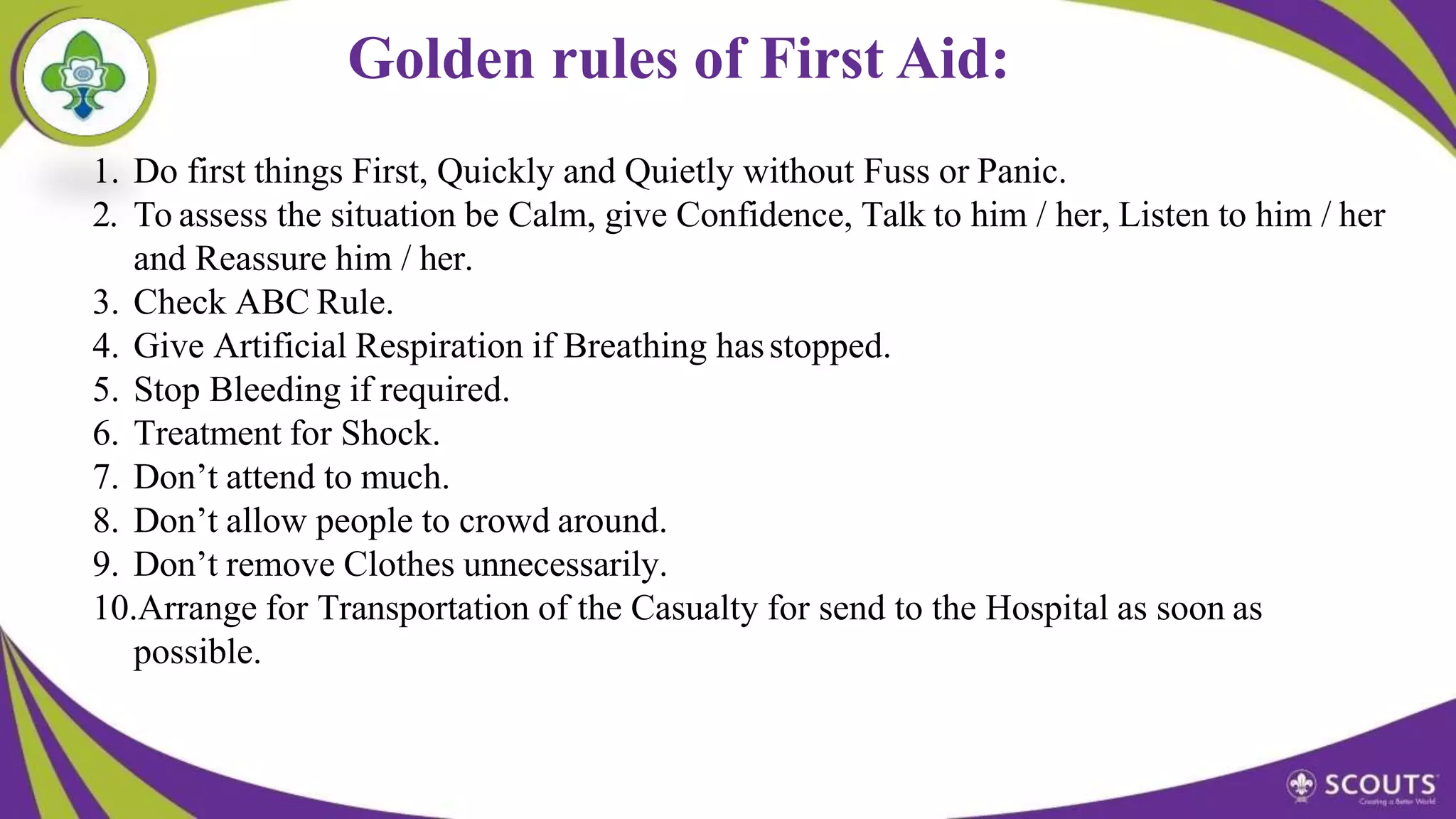GOLDEN RULES OF FIRST AID PPT