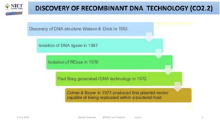 2 July 2021 Abhijit Debnath BP605T and Biotech Unit-2 5
DISCOVERY OF RECOMBINANT DNA TECHNOLOGY (CO2.2)
 