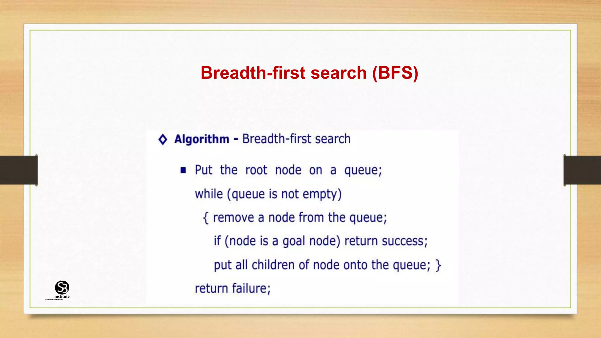 Breadth-first search (BFS)
(CentreforKnowledgeTransfer)
institute
 
