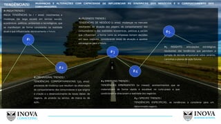 10
TENDÊNCIA(S) MUDANÇAS E ALTERAÇÕES COM CAPACIDADE DE INFLUENCIAR AS DINÂMICAS DOS NEGÓCIOS E O COMPORTAMENTO DOS
CONSUMIDORES.
#1 MEGATRENDS |
MEGA TENDÊNCIAS (10 / + anos): movimentos e
mudanças (de larga escala) em termos sociais,
econômicos, políticos, ambientais e tecnológicos, que
se manifestam de forma consistente na realidade
atual e que influenciarão decisivamente o futuro.
#2 BEHAVIORAL TRENDS |
TENDÊNCIAS COMPORTAMENTAIS (3/5 anos):
processos de mudança que resultam da observação
do comportamento dos consumidores e que origina
a criação e o desenvolvimento de novas ideias: de
negócio, de produto ou serviço, de marca ou de
ação.
#3 BUSINESS TRENDS |
TENDÊNCIAS DE NEGÓCIO (2 anos): mudanças no mercado
resultantes da atuação dos players, do comportamento dos
consumidores e das realidades económicas, politicas e sociais
que influenciam a forma como as empresas tomam decisões
em seus negócios, considerando áreas de atuação e apostas
estratégicas para o futuro.
#5 INSIGHTS: articulações estratégicas
resultantes das tendências que permitem a
tomada de decisão empresarial sobre cenários,
caminhos e planos de ação futuros.
#4 EMERGING TRENDS |
TENDÊNCIAS EMERGENTES (12 meses): acontecimentos que se
materializam de forma rápida e escalável no curto-prazo e que
condicionam e direcionam a realidade dos negócios.
#1
#2
#3
#4
#5
#4.1 SPECIFIC TRENDS |
TENDÊNCIAS ESPECIFICAS: as tendências a considerar para um
determinado negócio.
 