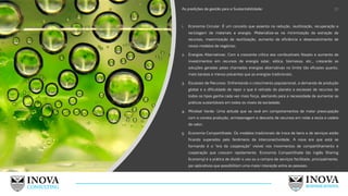 As predições de gestão para a Sustentabilidade:
1. Economia Circular: É um conceito que assenta na redução, reutilização, recuperação e
reciclagem de materiais e energia. Materializa-se na minimização da extração de
recursos, maximização da reutilização, aumento da eficiência e desenvolvimento de
novos modelos de negócios;
2. Energias Alternativas: Com a crescente crítica aos combustíveis fósseis e aumento de
investimentos em recursos de energia solar, eólica, biomassa, etc., crescerão as
soluções geradas pelas chamadas energias alternativas no limite tão eficazes quanto,
mais baratas e menos poluentes que as energias tradicionais;
3. Escassez de Recursos: Enfrentando o crescimento populacional, a demanda de produção
global e a dificuldade de repor o que é retirado do planeta a escassez de recursos de
todos os tipos ganha cada vez mais força, alertando para a necessidade de aumentar as
práticas sustentáveis em todos os níveis da sociedade;
4. Mindset Verde: Uma atitude que se revê em comportamentos de maior preocupação
com a correta produção, armazenagem e descarte de recursos em roída a escla e cadeia
de valor;
5. Economia Compartilhada: Os modelos tradicionais de troca de bens e de serviços estão
ficando superados pelo fenômeno da interconectividade. A nova era que está se
formando é a “era da cooperação” visível nos movimentos de compartilhamento e
cooperação que crescem rapidamente. Economia Compartilhada (do inglês Sharing
Economy) é a prática de dividir o uso ou a compra de serviços facilitada, principalmente,
por aplicativos que possibilitam uma maior interação entre as pessoas.
22
 