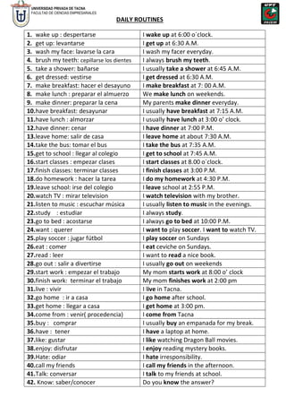Daily Routine College List Example 2. daily routines (1) | PDF