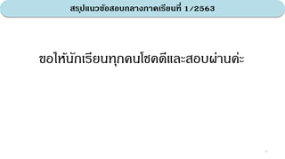 สรุปแนวข้อสอบกลางภาคเรียนที่ 1/2563
51
ขอให้นักเรียนทุกคนโชคดีและสอบผ่านค่ะ
 