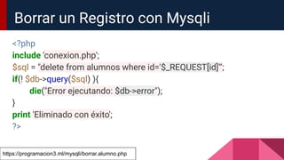 Bases de datos con PHP y Mysqli | PDF