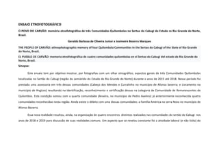 ENSAIO ETNOFOTOGRÁFICO
O POVO DO CARVÃO: memória etnofotográfica de três Comunidades Quilombolas no Sertao do Cabugi do Es...