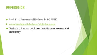 REFERENCE
 Prof. S.V. Amrutkar slideshare in SCRIBD
 www.tubakhanslideshare//slideshare.com
 Graham L.Patrick book An introduction to medical
chemistry
 