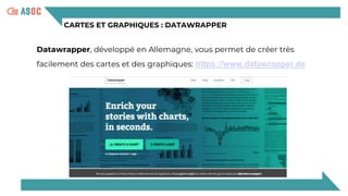 CARTES ET GRAPHIQUES : DATAWRAPPER
Datawrapper, développé en Allemagne, vous permet de créer très
facilement des cartes et des graphiques: https://www.datawrapper.de
 