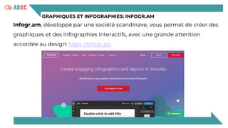 GRAPHIQUES ET INFOGRAPHIES: INFOGR.AM
Infogr.am, développé par une société scandinave, vous permet de créer des
graphiques et des infographies interactifs, avec une grande attention
accordée au design: https://infogr.am
 