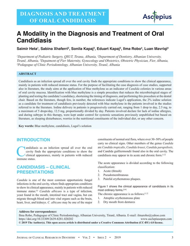 A Modality in the Diagnosis and Treatment of Oral Candidiasis | PDF ...