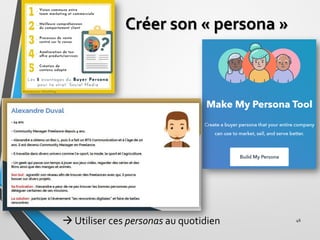 Créer son « persona »
→ Utiliser ces personas au quotidien 46
 