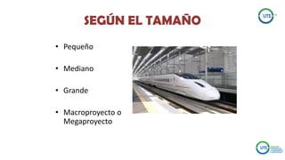SEGÚN EL TAMAÑO
• Pequeño
• Mediano
• Grande
• Macroproyecto o
Megaproyecto
 