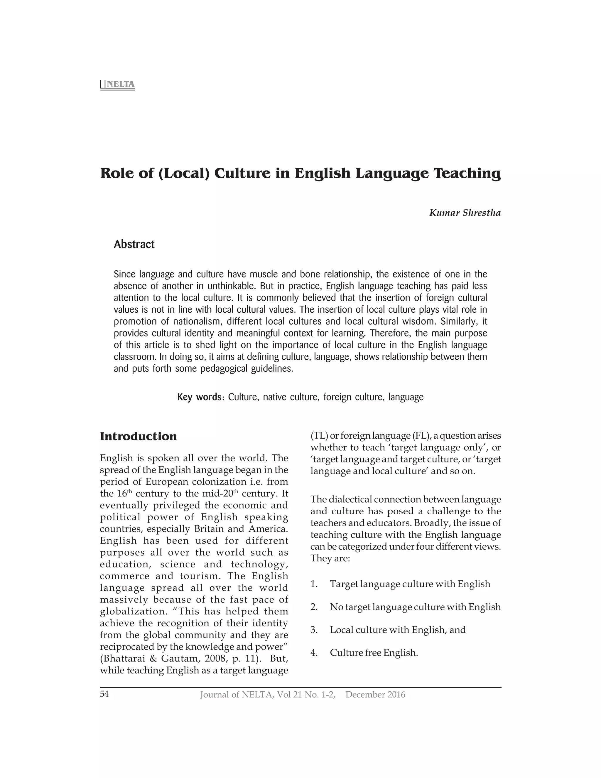 2. Role of (Local) Culture in English Language Teaching.pdf