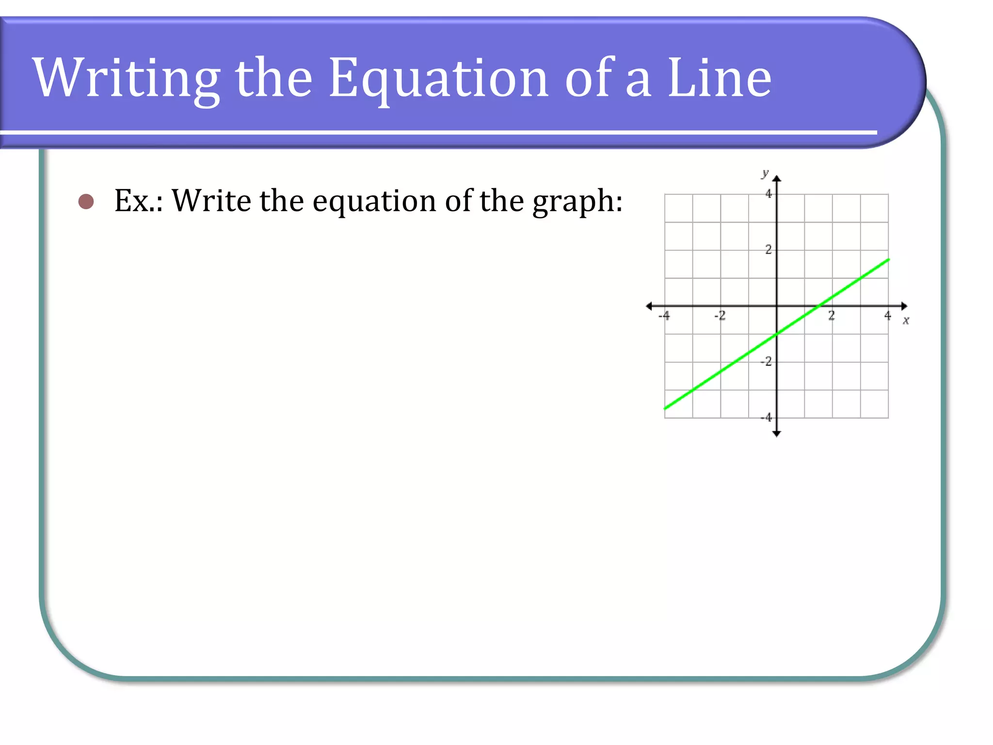 Writing the Equation of a Line
⚫ Ex.: Write the equation of the graph:
 