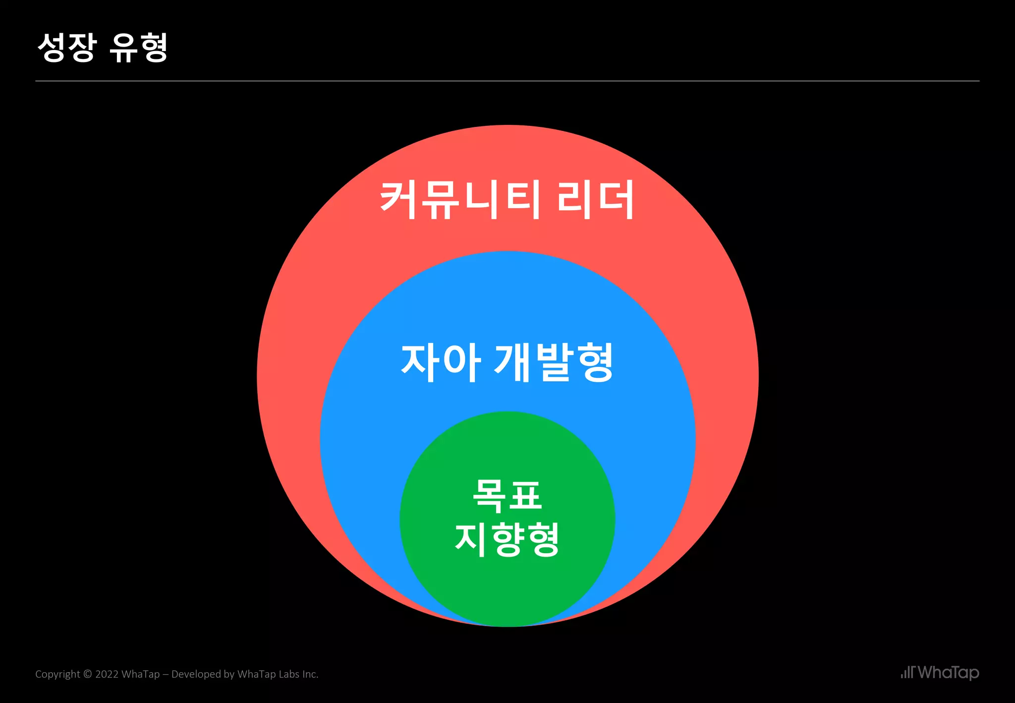 32
Copyright © 2022 WhaTap – Developed by WhaTap Labs Inc.
성장 유형
커뮤니티 리더
자아 개발형
목표
지향형
 