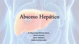 Absceso Hepático
Dr. Miguel Ángel Meléndez Gómez
Medico Internista
UNAN- MANAGUA
FAREM CHONTALES 2019
 