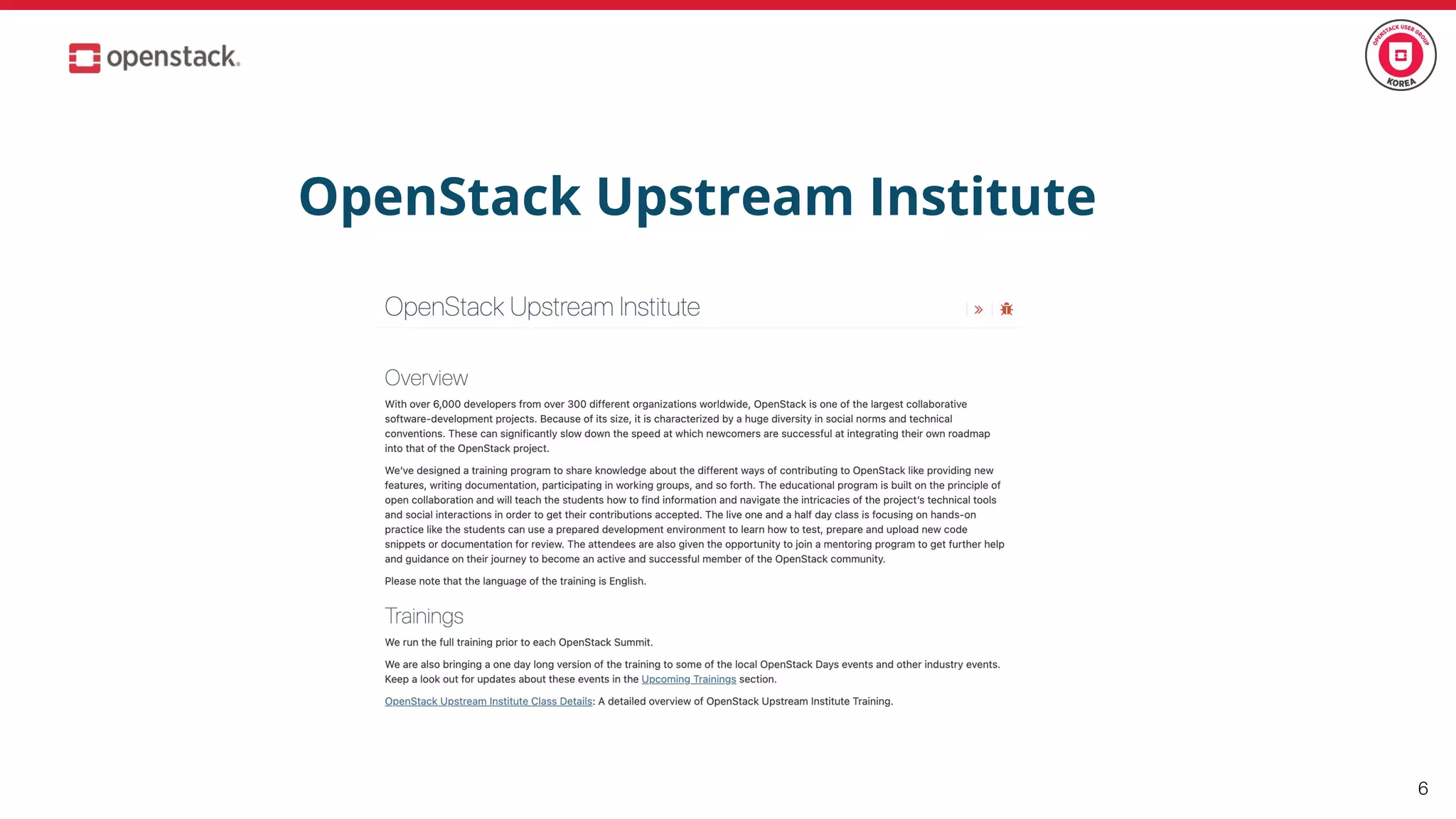 OpenStack Upstream Institute
6
 