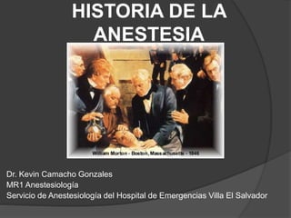 HISTORIA DE LA
ANESTESIA
Dr. Kevin Camacho Gonzales
MR1 Anestesiología
Servicio de Anestesiología del Hospital de Emergencias Villa El Salvador
 