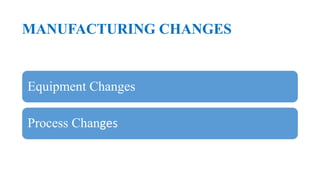 MANUFACTURING CHANGES
Equipment Changes
Process Changes
 