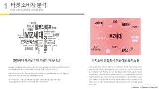 ⓒSaebyeol Yu. Saebyeol’s PowerPoint
타겟소비자분석
타겟 소비자 라이프 스타일 분석
1
2030세대새로운소비키워드‘내돈내산’ 가치소비,경험중시,미닝아웃,플렉스등
 