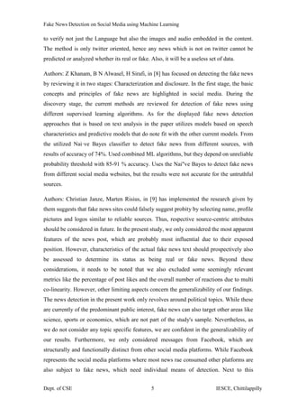 Fake News Detection on Social Media using Machine Learning | PDF
